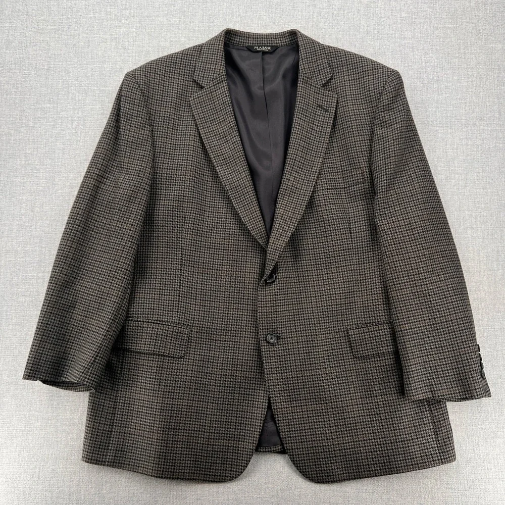 VTG 90s Jos A Bank Houndstooth Wool Blazer Sport Coat Men 48R Brown Ivy Academia